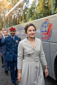 At the Gagarin Cosmonaut Training Center in Star City, Russia, Expedition 61 crewmember Jessica Meir of NASA (right) and spaceflight participant Hazzaa Ali Almansoori of the United Arab Emirates (left) walk to a bus Sept. 10 that will take them to a nearby airfield for a flight to their launch site at the Baikonur Cosmodrome in Kazakhstan. Meir, Almansoori and Oleg Skripochka of Roscosmos will launch on Sept. 25 from the Baikonur Cosmodrome on the Soyuz MS-15 spacecraft for a mission on the International Space Station.