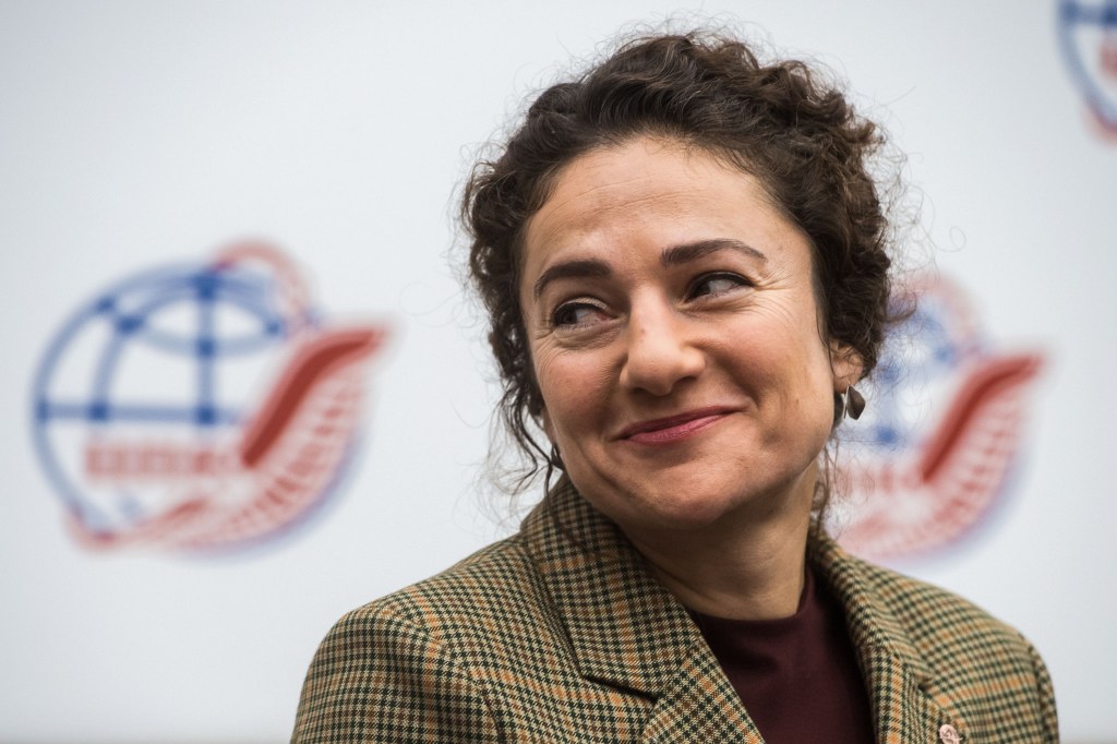 At the Gagarin Cosmonaut Training Center in Star City, Russia, Expedition 61 crewmember Jessica Meir of NASA listens to a reporter’s question Sept. 5 during a pre-launch news conference. Meir, Oleg Skripochka of Roscosmos and Hazzaa Ali Almansoori of the United Arab Emirates will launch Sept. 25 from the Baikonur Cosmodrome in Kazakhstan on the Soyuz MS-15 spacecraft for a mission on the International Space Station.