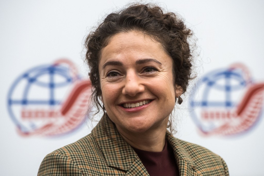 At the Gagarin Cosmonaut Training Center in Star City, Russia, Expedition 61 crewmember Jessica Meir of NASA listens to a reporter’s question Sept. 5 during a pre-launch news conference. Meir, Oleg Skripochka of Roscosmos and Hazzaa Ali Almansoori of the United Arab Emirates will launch Sept. 25 from the Baikonur Cosmodrome in Kazakhstan on the Soyuz MS-15 spacecraft for a mission on the International Space Station.