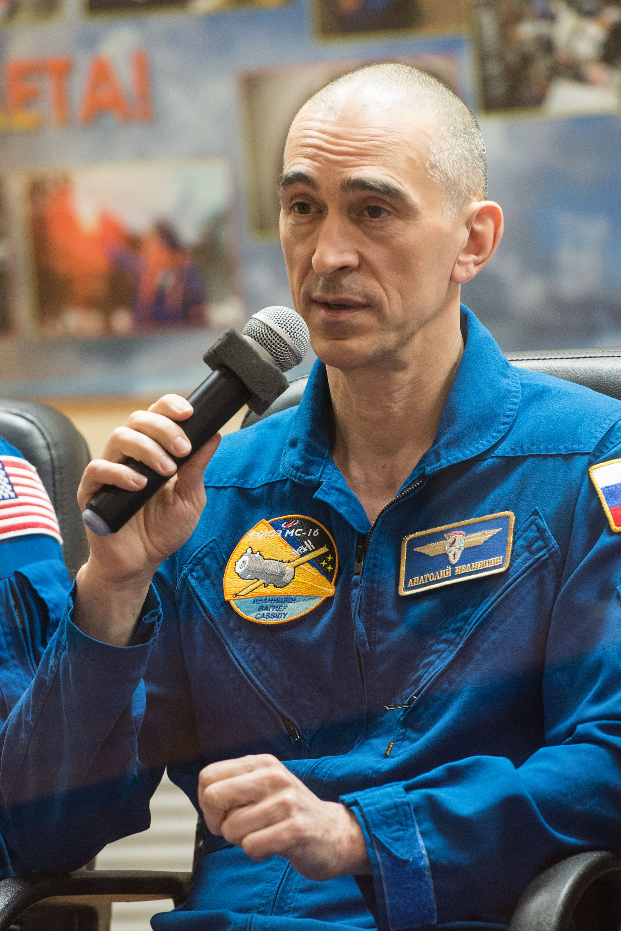 At the Cosmonaut Hotel crew quarters in Baikonur, Kazakhstan, Expedition 63 crewmember Anatoly Ivanishin responds to questions provided by reporters in a virtual question and answer session April 8 as he prepares for launch. Ivanishin and Ivan Vagner of Roscosmos and Chris Cassidy of NASA will launch April 9 on the Soyuz MS-16 spacecraft from the Baikonur Cosmodrome for a six-and-a-half month mission on the International Space Station.