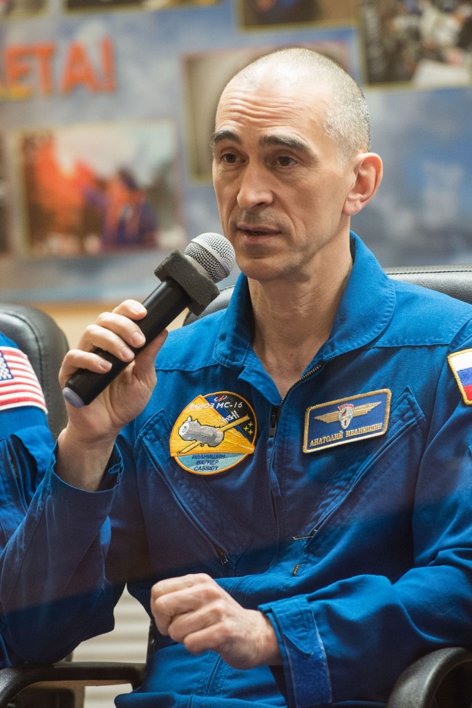 At the Cosmonaut Hotel crew quarters in Baikonur, Kazakhstan, Expedition 63 crewmember Anatoly Ivanishin responds to questions provided by reporters in a virtual question and answer session April 8 as he prepares for launch. Ivanishin and Ivan Vagner of Roscosmos and Chris Cassidy of NASA will launch April 9 on the Soyuz MS-16 spacecraft from the Baikonur Cosmodrome for a six-and-a-half month mission on the International Space Station.
