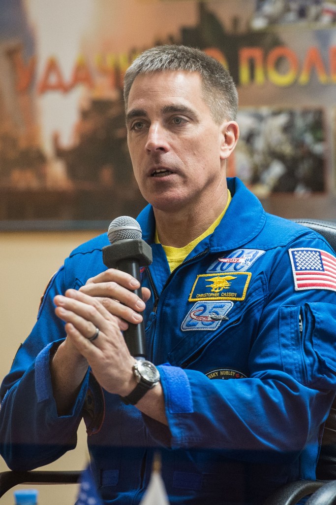 At the Cosmonaut Hotel crew quarters in Baikonur, Kazakhstan, Expedition 63 crewmember Chris Cassidy of NASA responds to questions provided by reporters in a virtual question and answer session April 8 as he prepares for launch. Cassidy and Anatoly Ivanishin and Ivan Vagner of Roscosmos will launch April 9 on the Soyuz MS-16 spacecraft from the Baikonur Cosmodrome for a six-and-a-half month mission on the International Space Station.