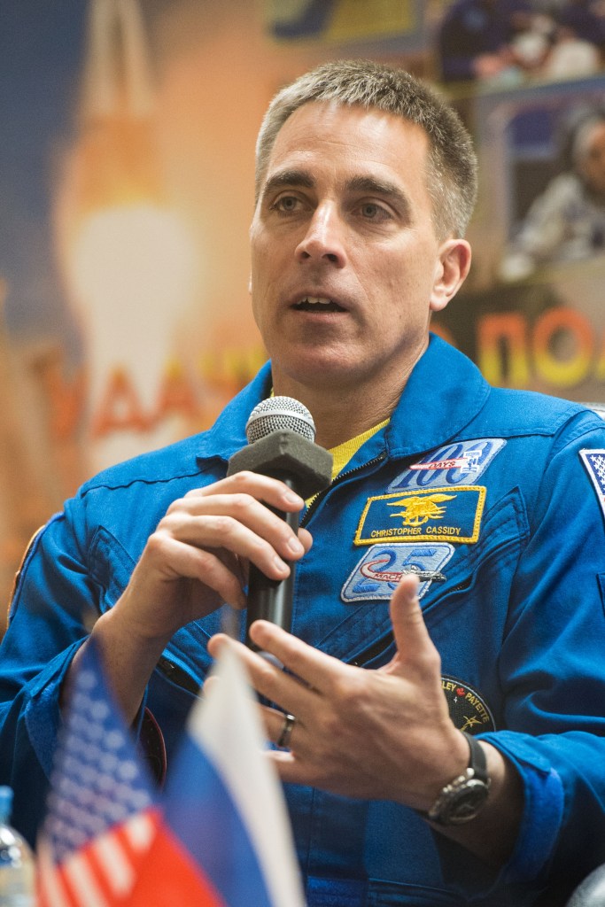 At the Cosmonaut Hotel crew quarters in Baikonur, Kazakhstan, Expedition 63 crewmember Chris Cassidy of NASA responds to questions provided by reporters in a virtual question and answer session April 8 as he prepares for launch. Cassidy and Anatoly Ivanishin and Ivan Vagner of Roscosmos will launch April 9 on the Soyuz MS-16 spacecraft from the Baikonur Cosmodrome for a six-and-a-half month mission on the International Space Station.