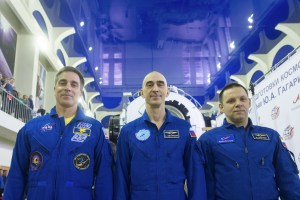 At the Gagarin Cosmonaut Training Center in Star City, Russia, Expedition 63 crewmembers Chris Cassidy of NASA (left) and Anatoly Ivanishin (center) and Ivan Vagner (right) of Roscosmos pose for pictures March 11 during crew qualification exams in advance of their scheduled launch April 9 in the Soyuz MS-16 spacecraft from the Baikonur Cosmodrome in Kazakhstan for a six-and-a-half month mission on the International Space Station.