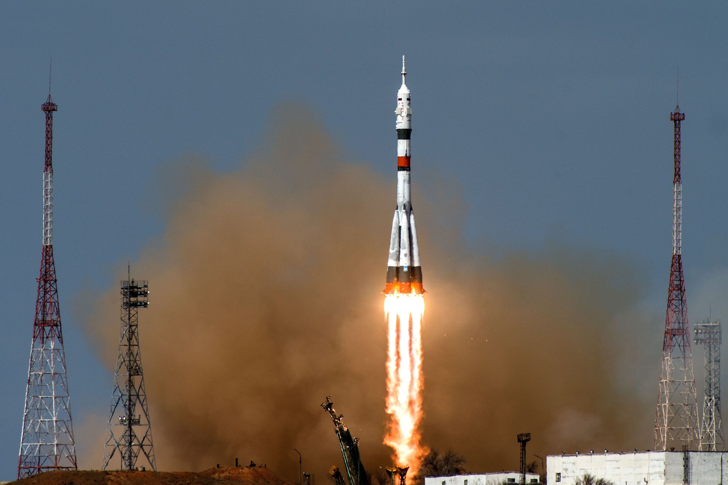 The Soyuz MS-16 lifts off from Site 31 at the Baikonur Cosmodrome in Kazakhstan Thursday, April 9, 2020 sending Expedition 63 crewmembers Chris Cassidy of NASA and Anatoly Ivanishin and Ivan Vagner of Roscosmos into orbit for a six-hour flight to the International Space Station and the start of a six-and-a-half month mission.