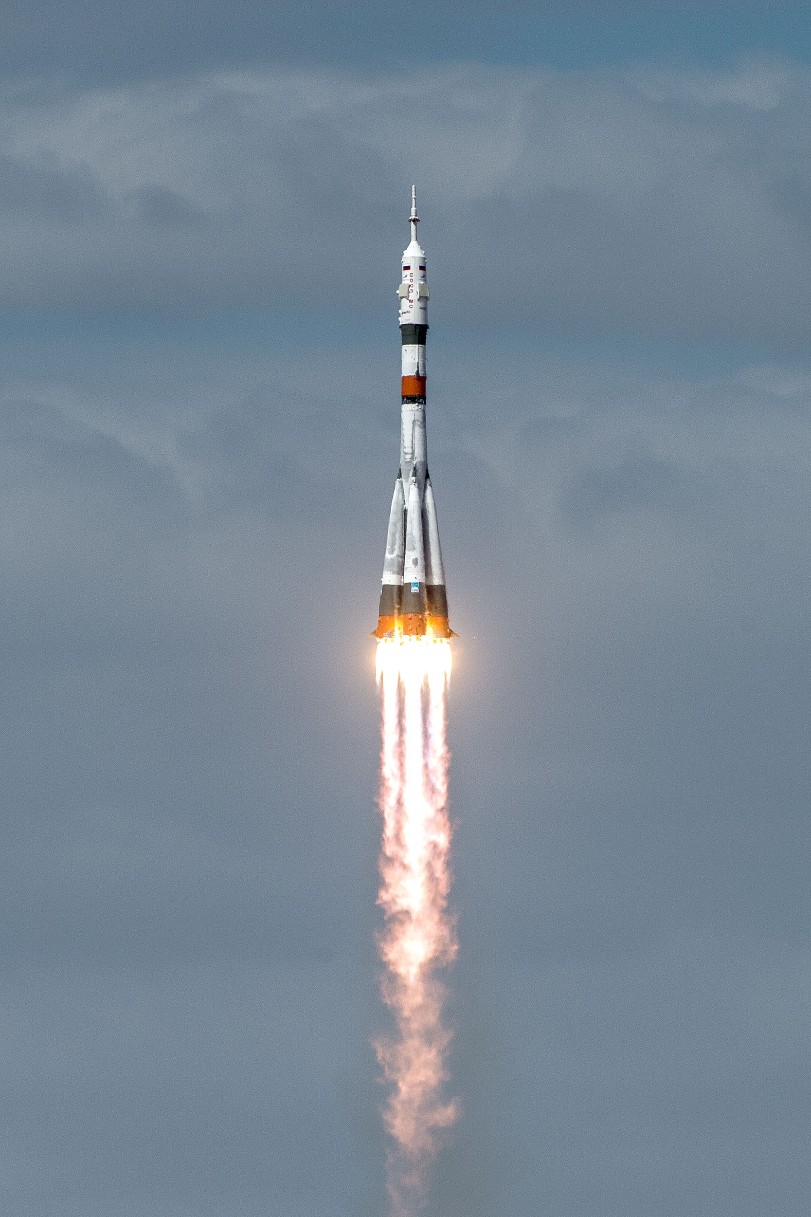 The Soyuz MS-16 lifts off from Site 31 at the Baikonur Cosmodrome in Kazakhstan Thursday, April 9, 2020 sending Expedition 63 crewmembers Chris Cassidy of NASA and Anatoly Ivanishin and Ivan Vagner of Roscosmos into orbit for a six-hour flight to the International Space Station and the start of a six-and-a-half month mission.