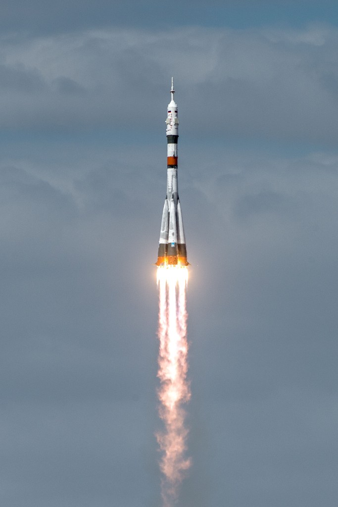 The Soyuz MS-16 lifts off from Site 31 at the Baikonur Cosmodrome in Kazakhstan Thursday, April 9, 2020 sending Expedition 63 crewmembers Chris Cassidy of NASA and Anatoly Ivanishin and Ivan Vagner of Roscosmos into orbit for a six-hour flight to the International Space Station and the start of a six-and-a-half month mission.
