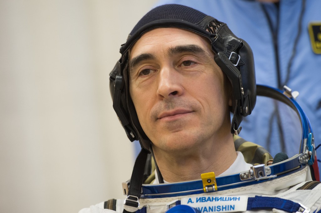 Expedition 63 crewmember Anatoly Ivanishin of Roscosmos dons his Sokol suit a few hours ahead of his launch on a Soyuz rocket with Ivan Vagner of Roscosmos, and Chris Cassidy of NASA, Thursday, April 9, 2020 at the Baikonur Cosmodrome in Kazakhstan. A few hours later, they lifted off for a six-and-a-half month mission on the International Space Station.