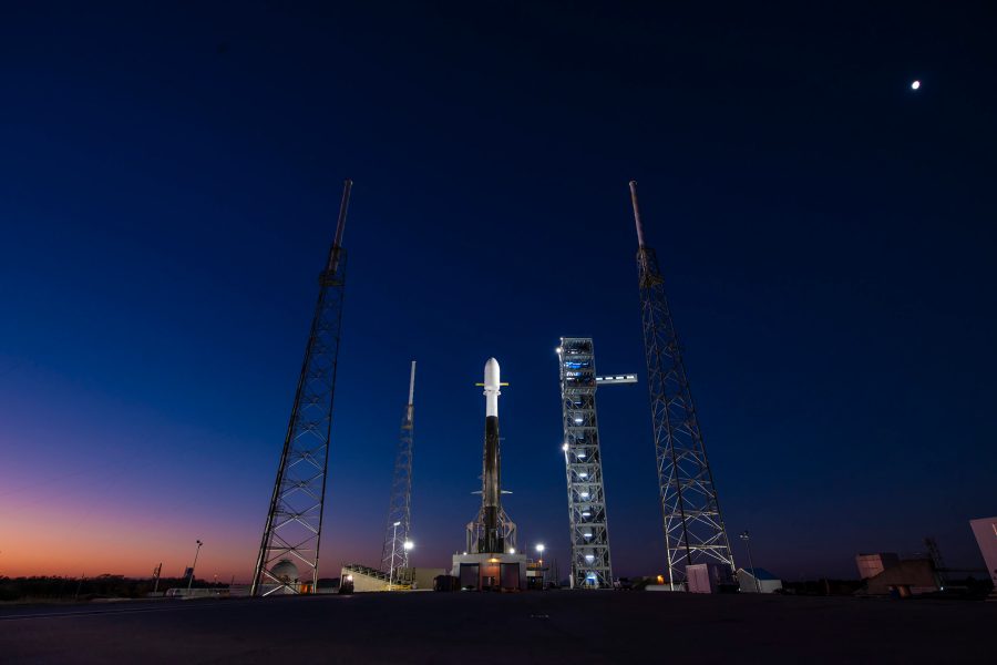 The Cygnus cargo craft from Northrop Grumman sits atop the SpaceX Falcon 9 rocket at its launch pad in Florida. Credit: SpaceX