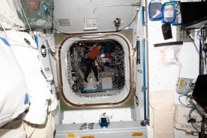 NASA astronaut and Expedition 59 Flight Engineer Christina Koch works inside the Columbus laboratory module from ESA (European Space Agency).