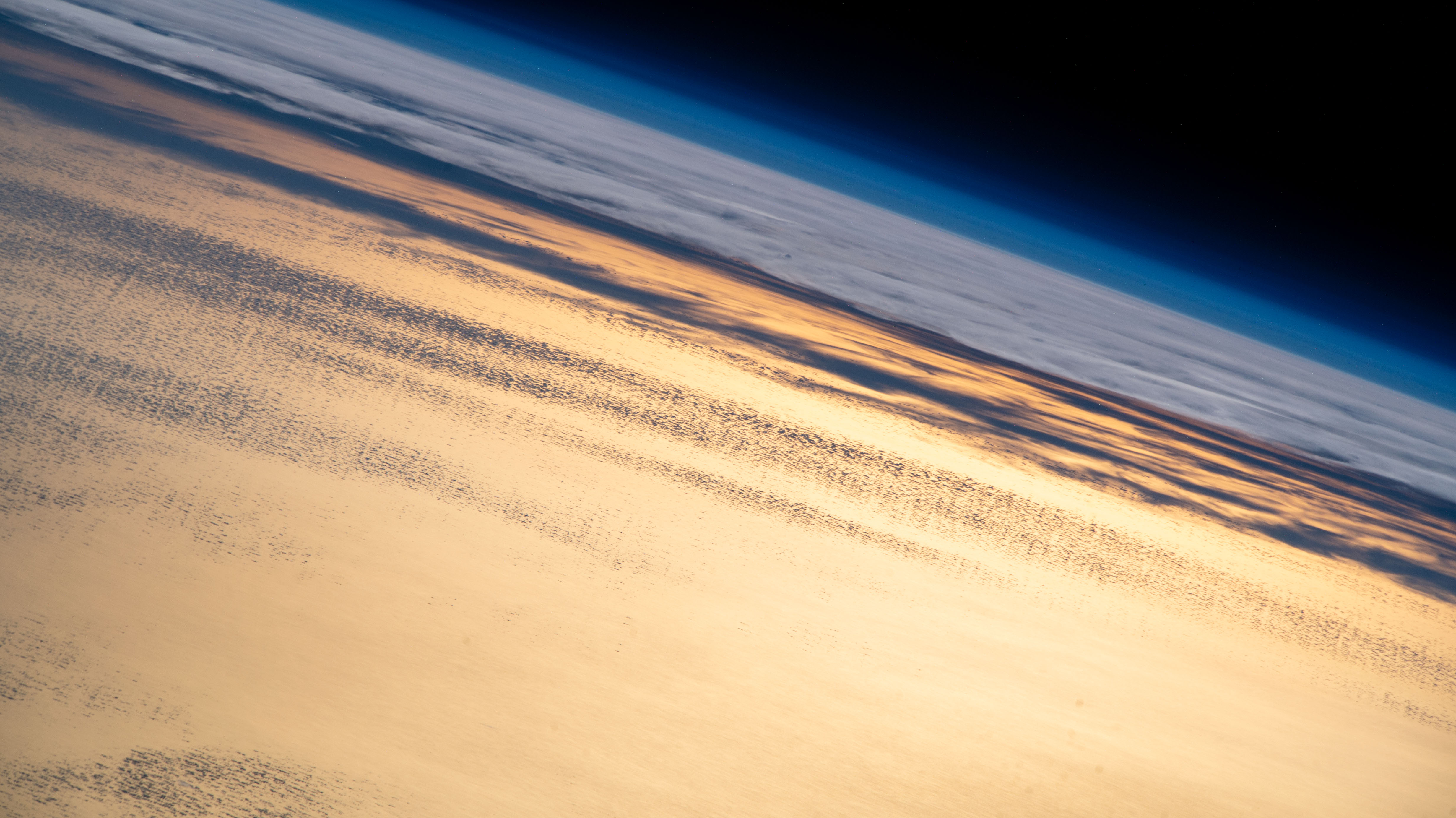 The International Space Station was flying into an orbital sunset 259 miles above the Pacific Ocean passing 550 miles off the coast of Baja California.