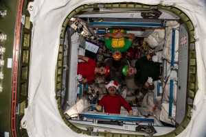 iss068e020320 (Oct. 31, 2022) --- Four Expedition 68 Flight Engineers dress up as popular video game and cartoon characters to celebrate Halloween fun aboard the International Space Station. Clockwise from left are, NASA astronauts Nicole Mann, Frank Rubio, and Josh Cassada with Japan Aerospace Exploration Agency (JAXA) astronaut Koichi Wakata.
