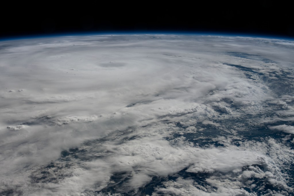 Hurricane Hanna is pictured hitting the southern coast of Texas from the International Space Station.