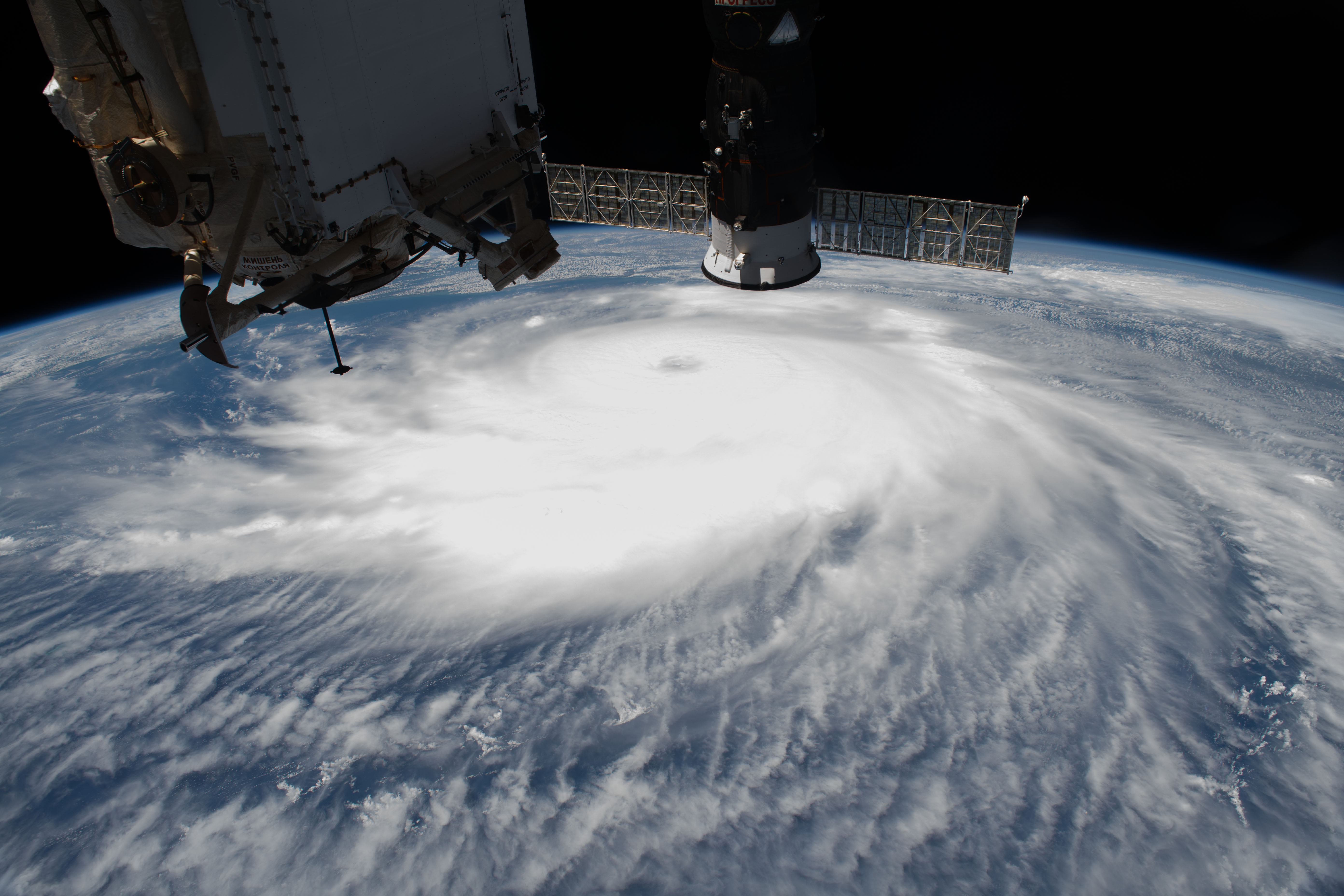 Hurricane Laura is pictured Wednesday afternoon off the coast of the Texas-Louisiana border as the International Space Station orbited above the Gulf of Mexico.
