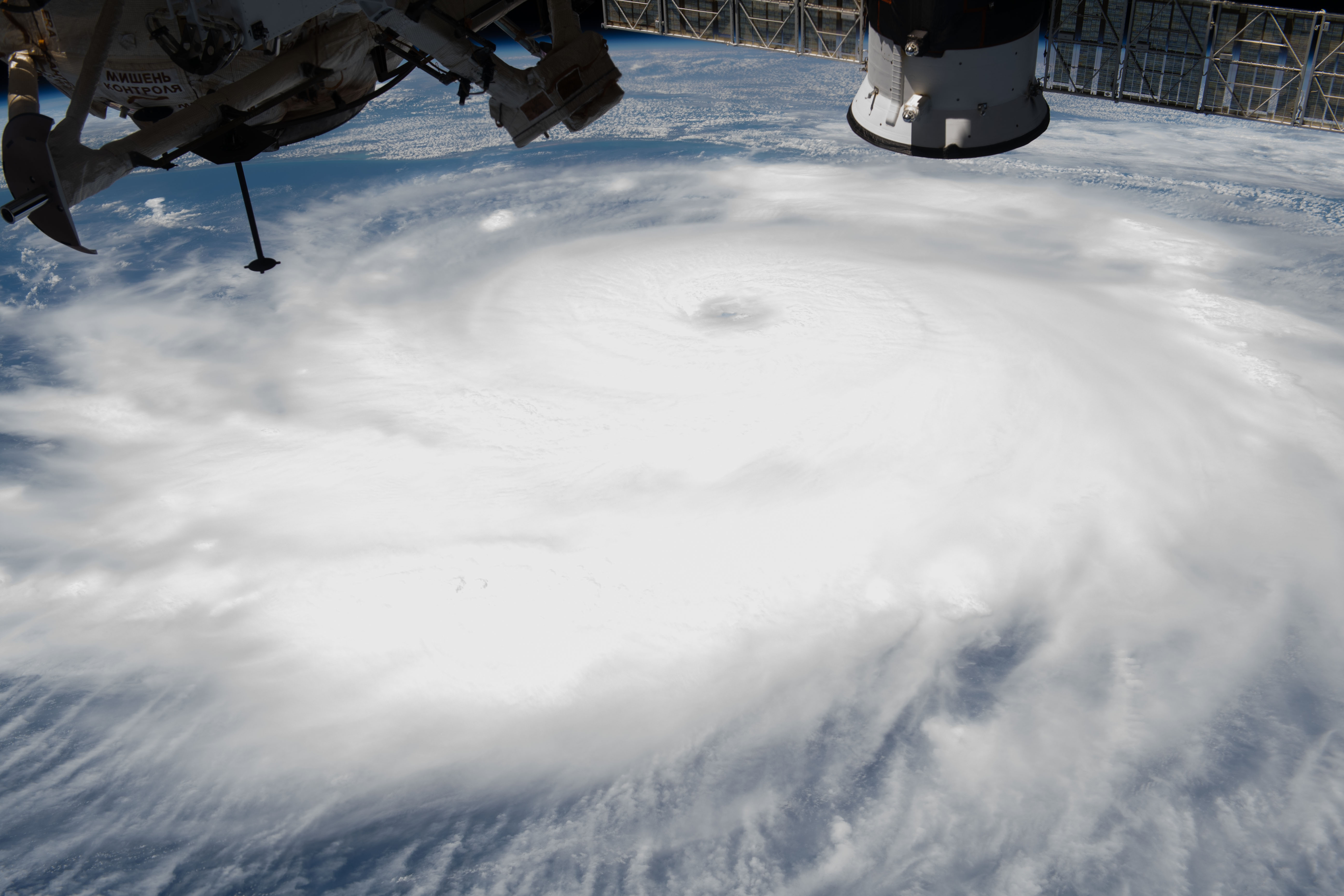 Hurricane Laura is pictured Wednesday afternoon off the coast of the Texas-Louisiana border as the International Space Station orbited above the Gulf of Mexico.