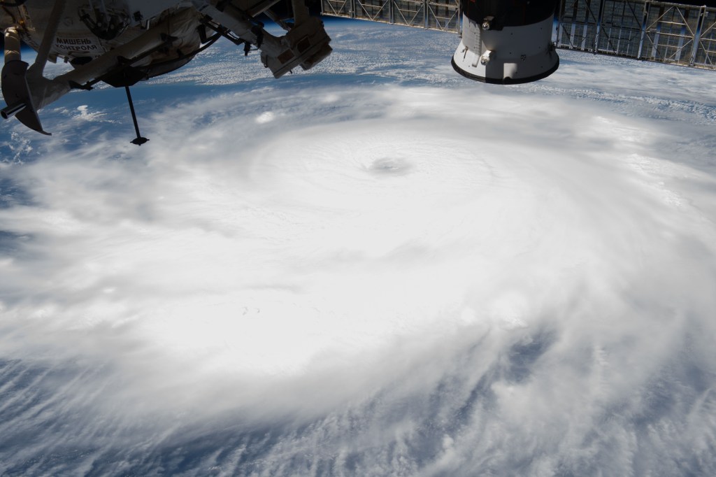 Hurricane Laura is pictured Wednesday afternoon off the coast of the Texas-Louisiana border as the International Space Station orbited above the Gulf of Mexico.