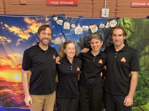 The CHAPEA crew poses for a photo to celebrate 150 days inside the habitat. From left is Nathan Jones, Kelly Haston, Anca Selariu, and Ross Brockwell. Credit: NASA