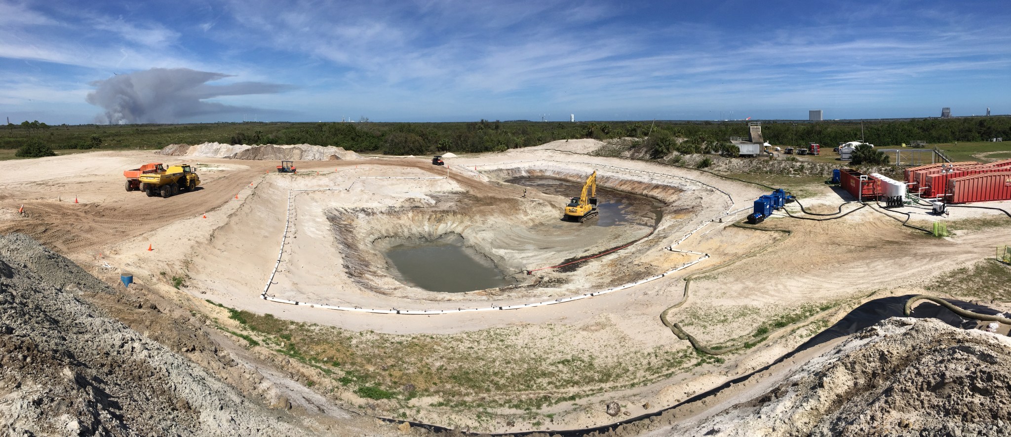 Active restoration site with construction equipment working