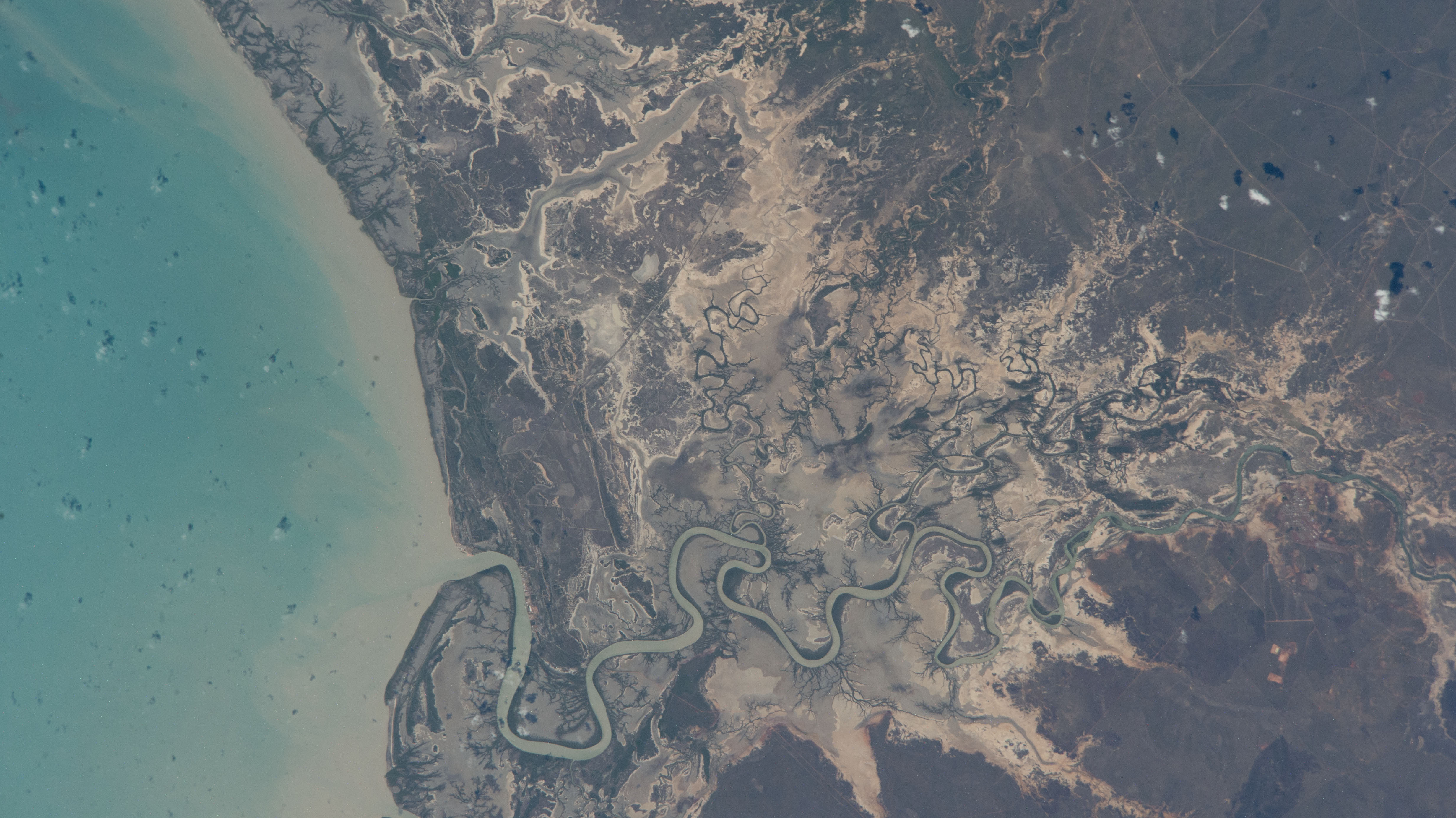 Australia's Norman River leads into the Gulf of Carpentaria in this photograph from the International Space Station as it orbited 262 miles above the province of Queensland.