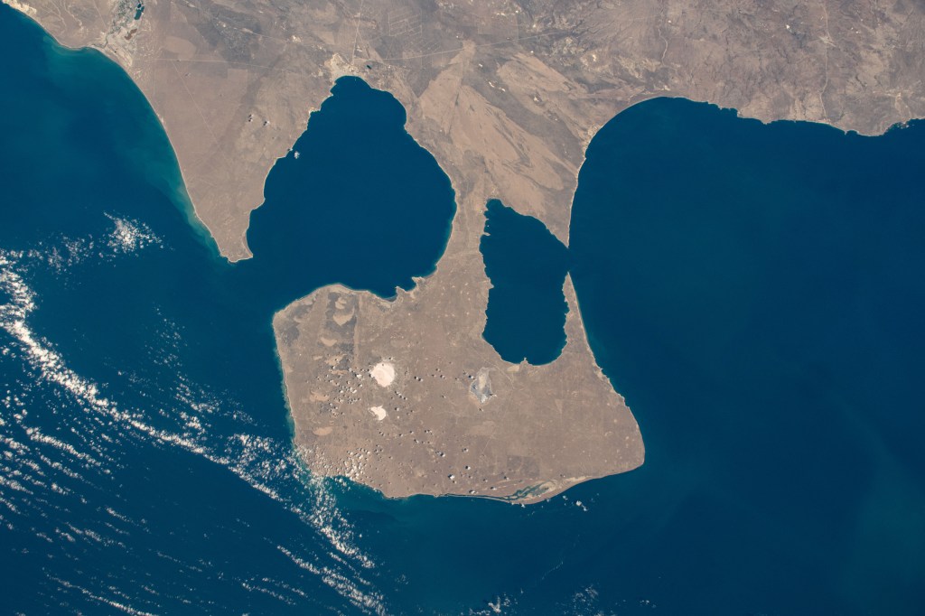 Argentina's Valdes Peninsula, in between the Golfo San Matias and the Golfo Nuevo and populated by a wide variety of marine and land wildlife, is pictured from the International Space Station as it orbited 269 miles above the Argentine Sea.