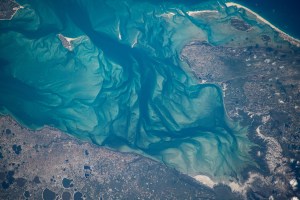 A portion of Mozambique's Bazaruto Archipelago, a national park ceated to protect marine wildlife, on the southern coast of the African nation is pictured from the International Space Station as it orbited 261 miles above.
