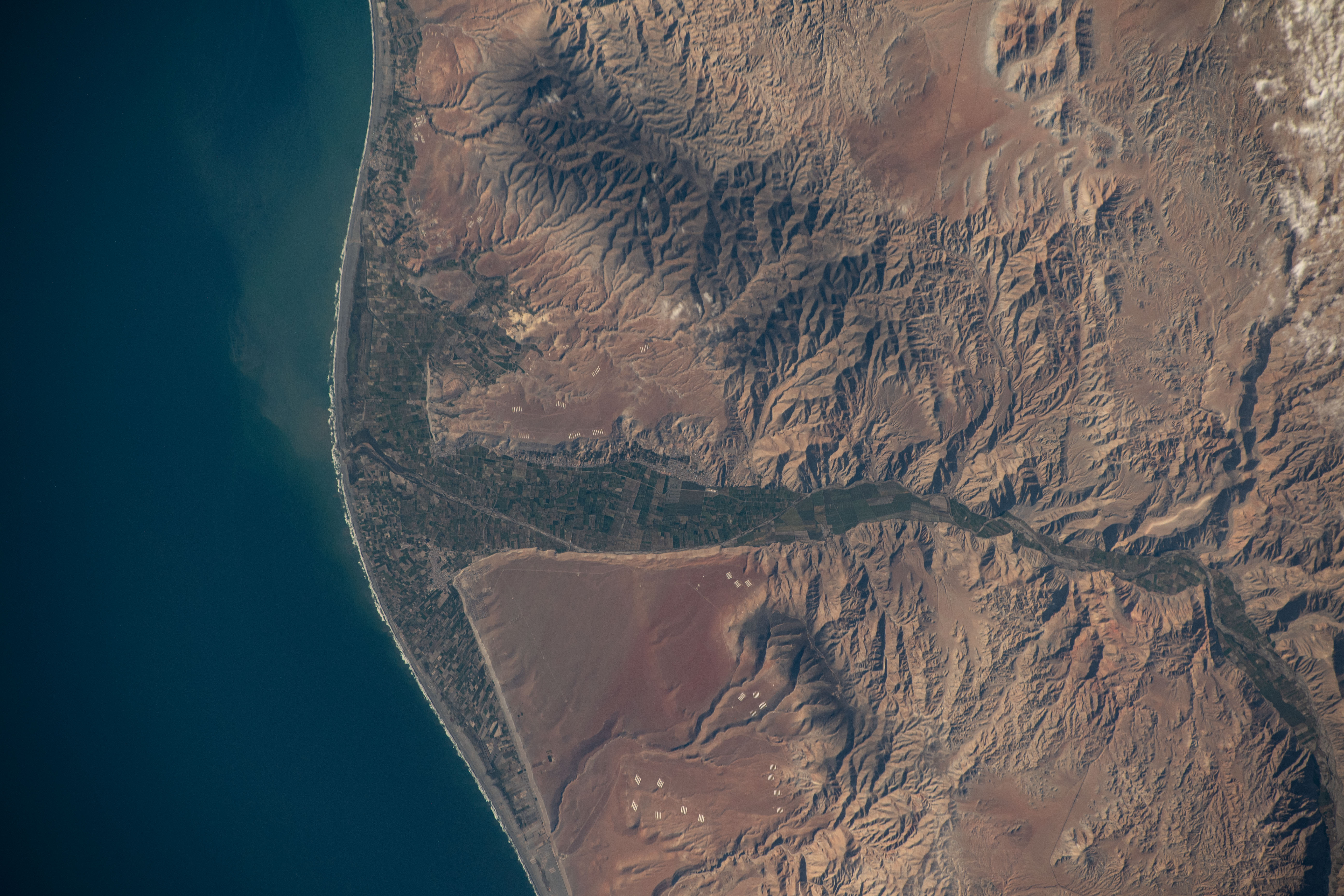 The southern coast of Peru on the Pacific Ocean is pctured from the International Space Station as it orbited 260 miles above.