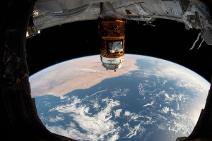Japan's H-II Transfer Vehicle-8 (HTV-8) highlights this image as the International Space Station orbited 253 miles above the Atlantic Ocean. This view from the orbiting complex looks across Morocco and Western Sahara.