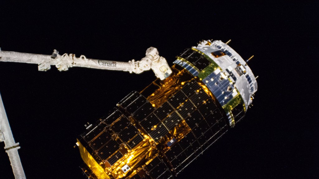 The H-II Transfer Vehicle-9 (HTV-9) from JAXA (Japan Aerospace Exploration Agency) is pictured in the grips of the Canadarm2 robotic arm. Expedition 63 Commander Chris Cassidy had commanded the Canadarm2 to reach out and grapple the HTV-9 that was carrying over four tons of food, supplies and experiments to replenish the International Space Station crew.