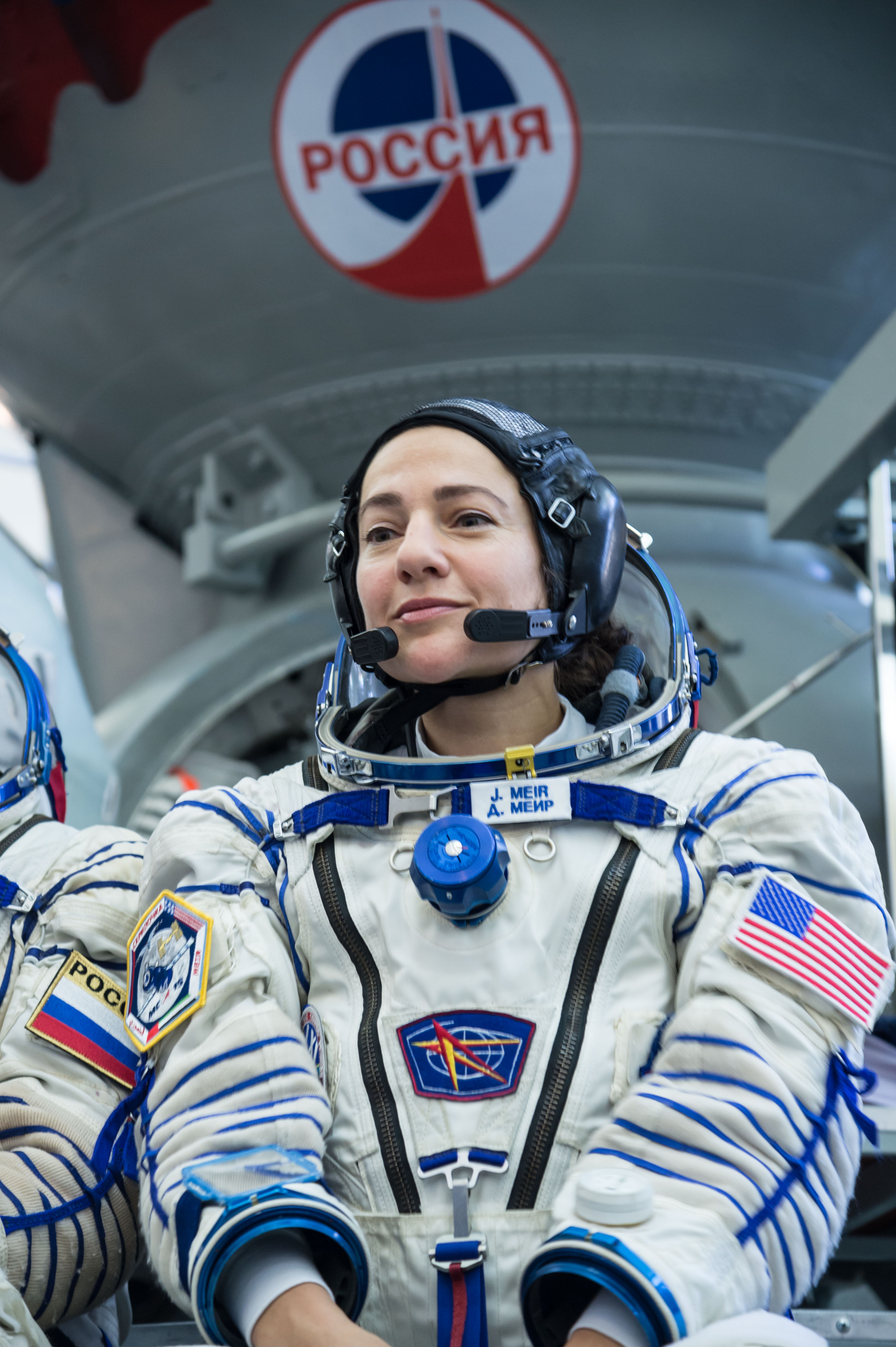 At the Gagarin Cosmonaut Training Center in Star City, Russia, Expedition 61 crewmember Jessica Meir of NASA answers a reporter’s question during final crew qualification exams Aug. 30. Meir will launch with Expedition 61 crewmember Oleg Skripochka of Roscosmos and spaceflight participant Hazzaa Ali Almansoori of the United Arab Emirates Sept. 25 on the Soyuz MS-15 spacecraft from the Baikonur Cosmodrome in Kazakhstan for a mission on the International Space Station.