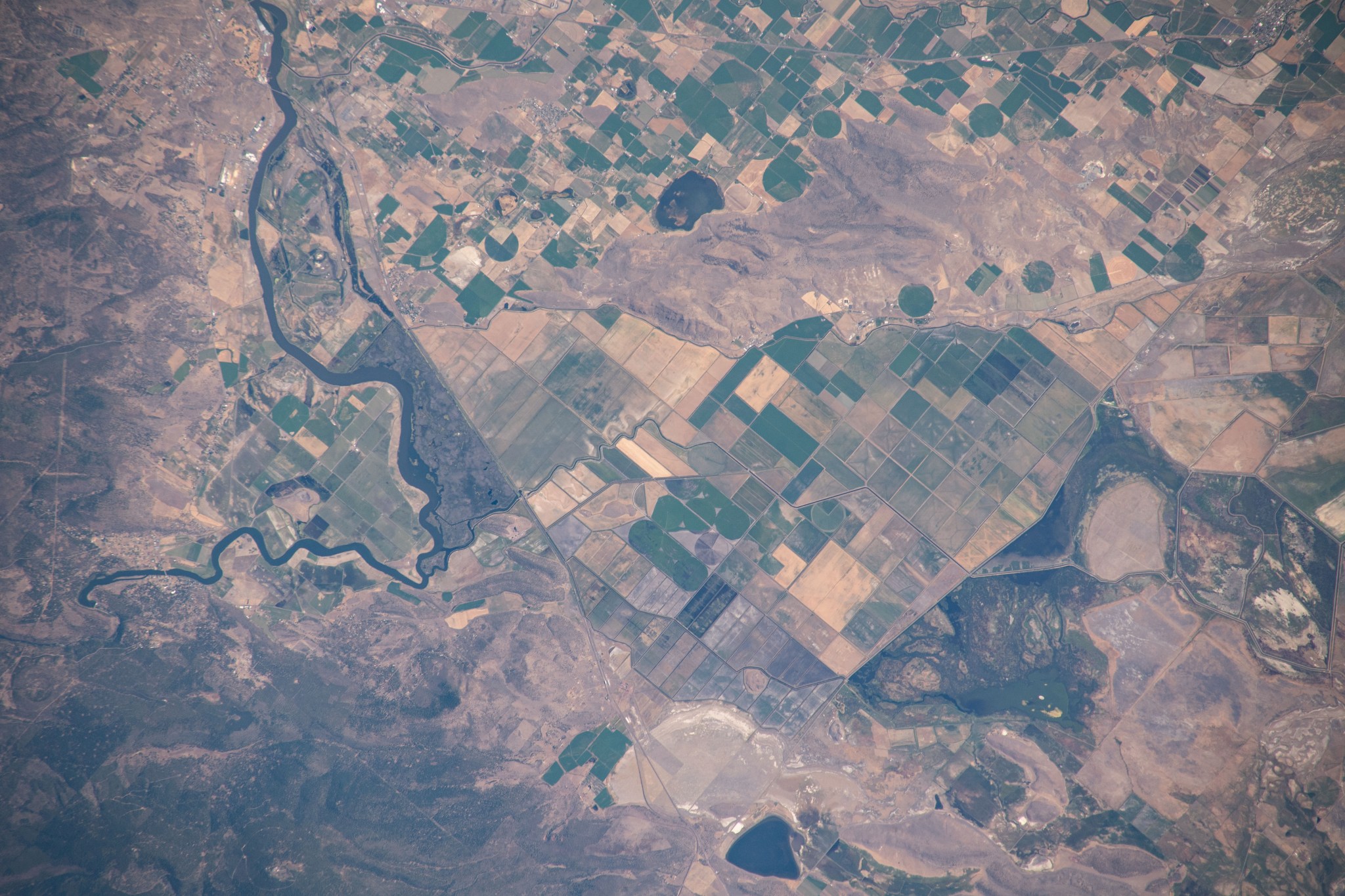 Klamath River, pictured from the International Space Station, runs through Oregon just north of the border with California.