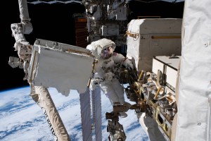 NASA astronaut Andrew Morgan is tethered to the International Space Station with the Earth 250 miles below during the third spacewalk to upgrade the Alpha Magnetic Spectrometer's thermal pump system.