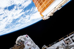 With the Earth 250 miles below him, NASA astronaut Andrew Morgan works on the Port 6 truss segment of the International Space Station to replace older hydrogen-nickel batteries with newer, more powerful lithium-ion batteries. Fellow NASA astronaut Christina Koch (out of frame) assisted Morgan during the six-hour and 45-minute spacewalk.