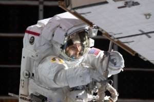 NASA astronaut Jessica Meir is pictured during a spacewalk she conducted with NASA astronaut Christina Koch (out of frame) to install new lithium-ion batteries that store and distribute power collected from solar arrays on the station’s Port-6 truss structure.