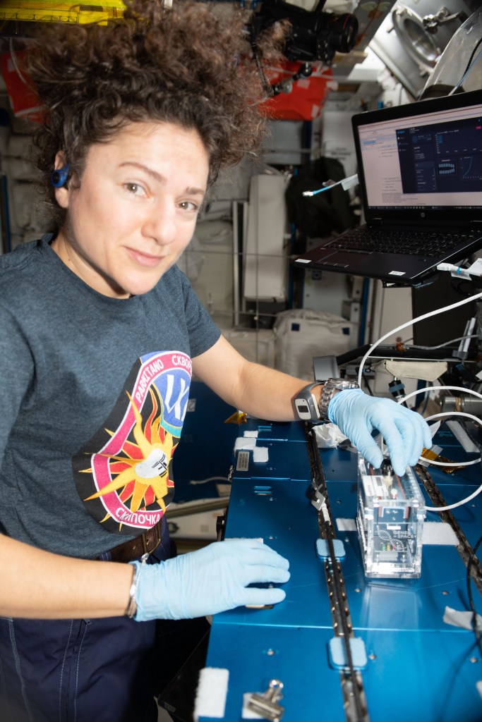 NASA astronaut and Expedition 61 Flight Engineer Jessica Meir prepares DNA samples for sequencing for the Genes in Space-6 experiment. The study explores how cells repair DNA damaged by space radiation to help learn how to protect astronauts on the space station and future missions beyond low-Earth orbit.