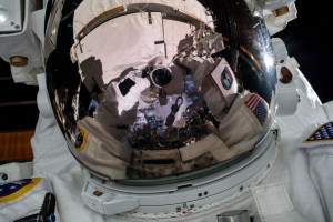 NASA astronaut Jessica Meir takes an out-of-this-world "space-selfie" during a spacewalk she conducted with NASA astronaut Christina Koch (out of frame) to install new lithium-ion batteries that store and distribute power collected from solar arrays on the station’s Port-6 truss structure.