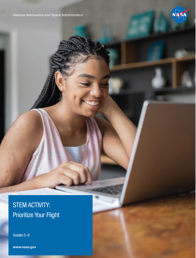 Cover image of the Prioritize Your Flight activity showing a female student on a laptop.