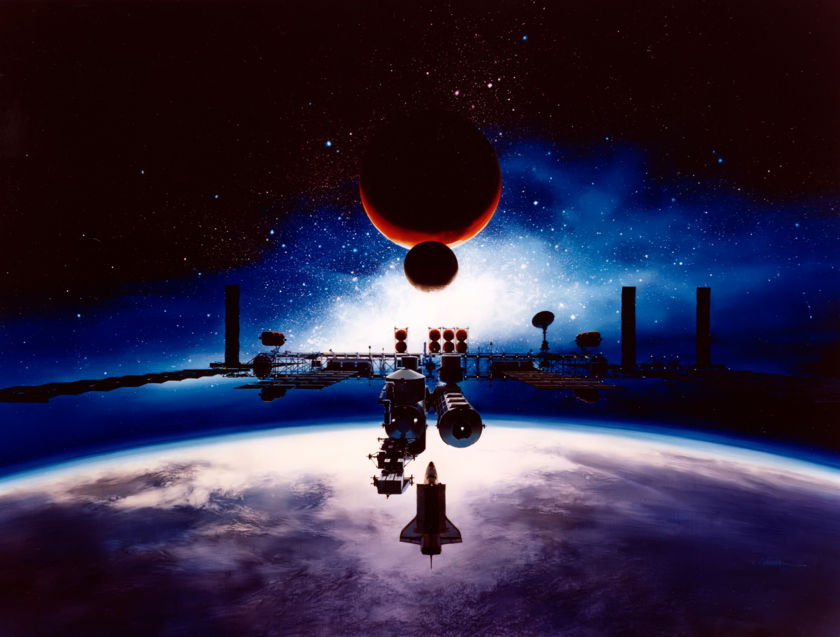 Illustration of Space Station Freedom by Alan Chinchar (1991)