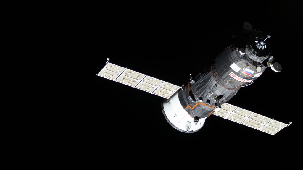 Russia's Progress 72 resupply ship is pictured approaching the International Space Station's Pirs docking compartment carrying 3.7 tons of food, fuel and supplies for the Expedition 59 crew.