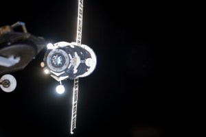 Russia's Progress 73 (73P) cargo craft is pictured departing the International Space Station after undocking from the Pirs docking compartment. Loaded with trash, the 73P was deorbited a few hours later and burned up safely over the Pacific Ocean.