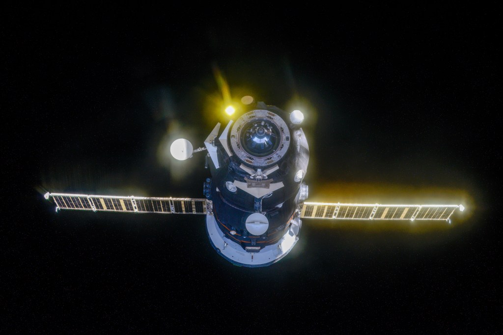 Russia's Progress 73 (73P) cargo craft is pictured departing the International Space Station after undocking from the Pirs docking compartment. Loaded with trash, the 73P was deorbited a few hours later and burned up safely over the Pacific Ocean.