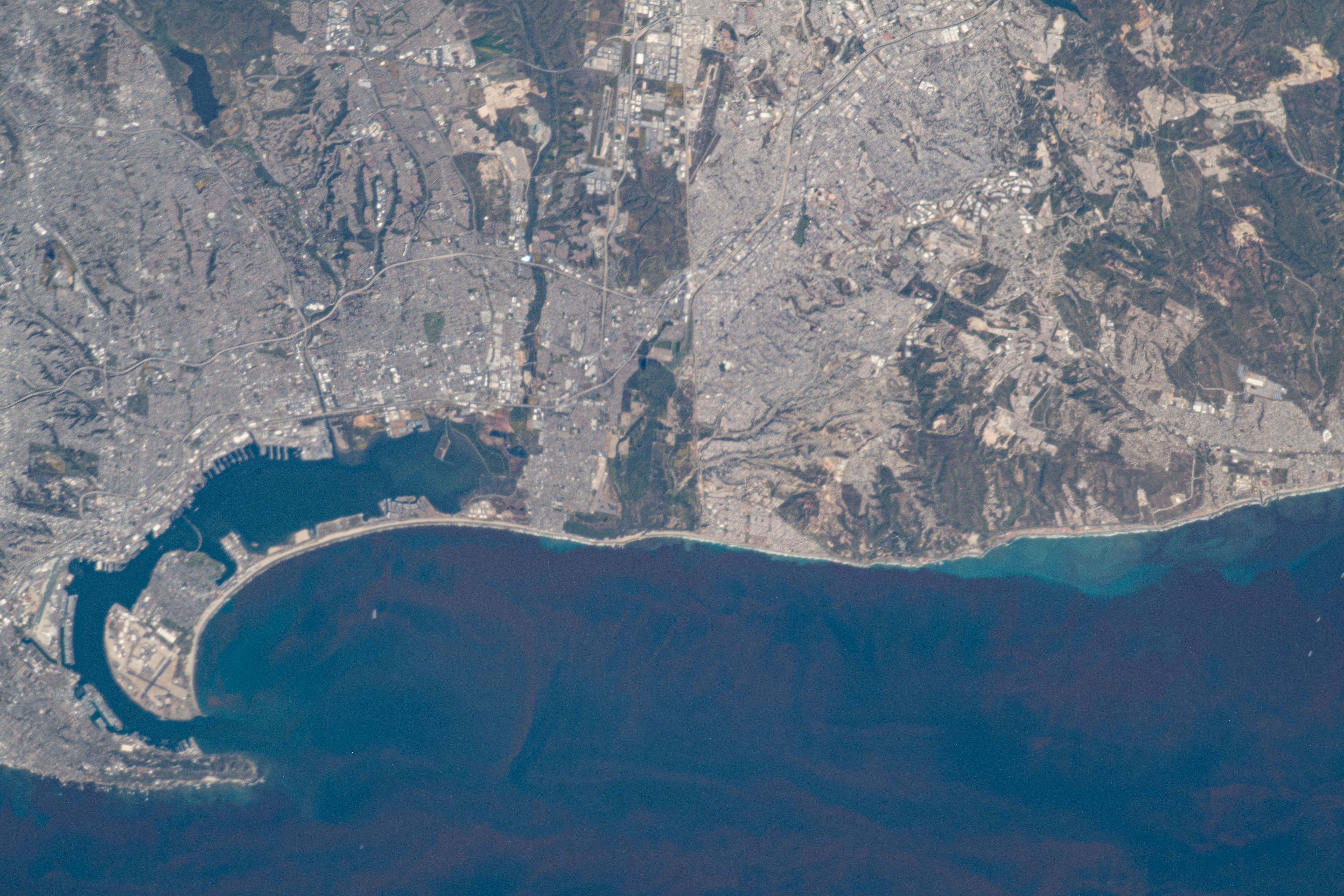 The California cities of San Diego, National City and Chula Vista surround San Diego Bay which is just a few miles north of the U.S.-Mexican border. The International Space Station was just off the coast above the Pacific Ocean when this photograph was taken.