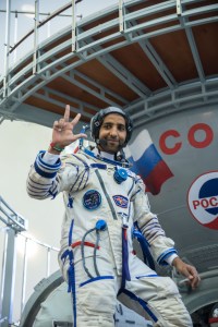 At the Gagarin Cosmonaut Training Center in Star City, Russia, spaceflight participant Hazzaa Ali Almansoori of the United Arab Emirates climbs aboard a Soyuz trainer during final crew qualification exams Aug. 30. Almansoori will launch with Expedition 61 crewmembers Oleg Skripochka of Roscosmos and Jessica Meir of NASA Sept. 25 on the Soyuz MS-15 spacecraft from the Baikonur Cosmodrome in Kazakhstan for a mission on the International Space Station.