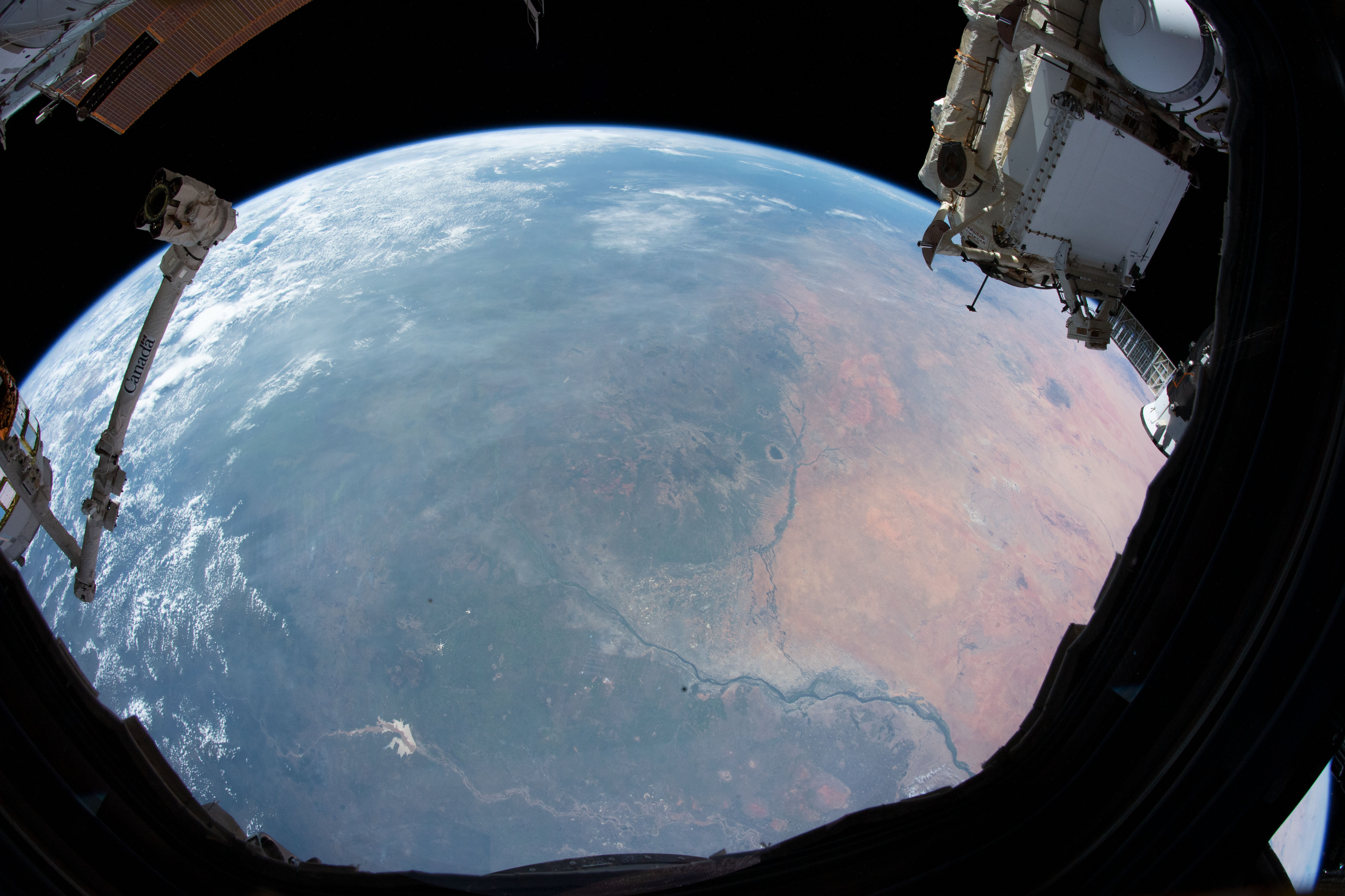 Pictured from the International Space Station's cupola, or "window to the world," Sudan's northern arid climate transitions to a tropical climate in the country's far south in eastern Africa.
