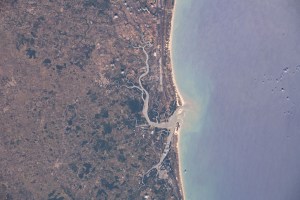 The Atlantic coastline of the Brazilian states of Bahia and Sergipe is pictured as the International Space Station orbited 256 miles above the ocean.
