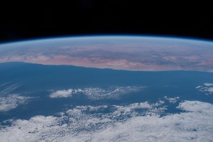 This view from the International Space Station looks over the Atlantic Ocean and across the southwest coast of Africa.
