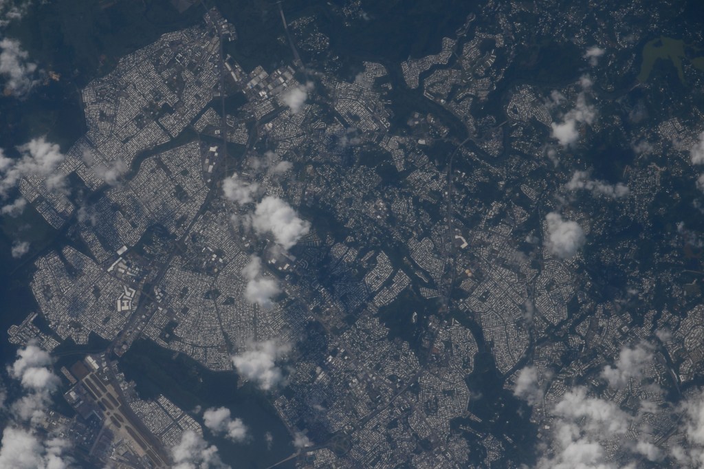 The city of San Juan, Puerto Rico, and surrounding municipalities are pictured from the International Space Station as it orbited off the Atlantic coast of the U.S. territory. Credit: Roscosmos