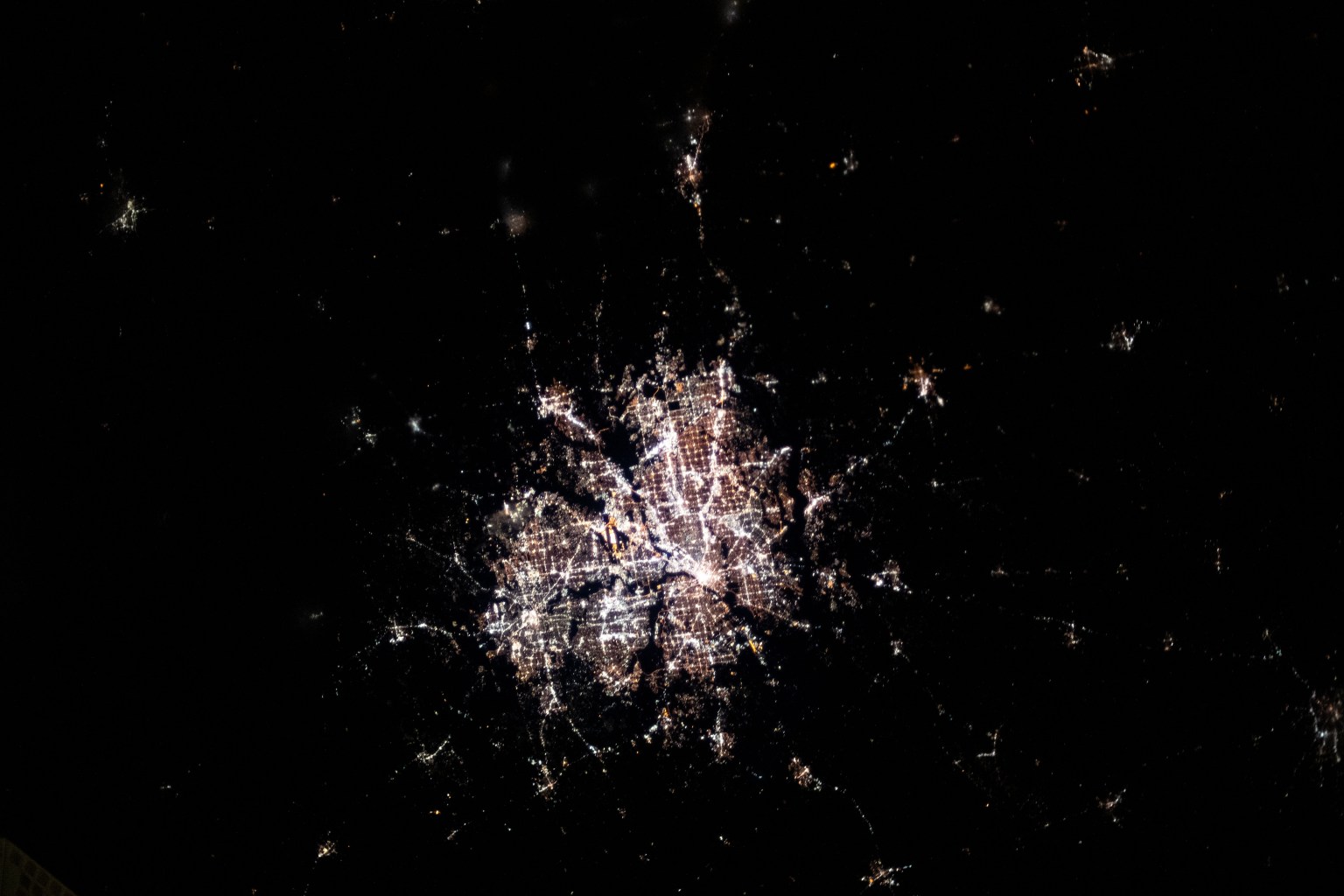 The International Space Station was orbiting 260 miles above central Texas when this nighttime photograph was taken of the Dallas-Fort Worth metropolitan area.
