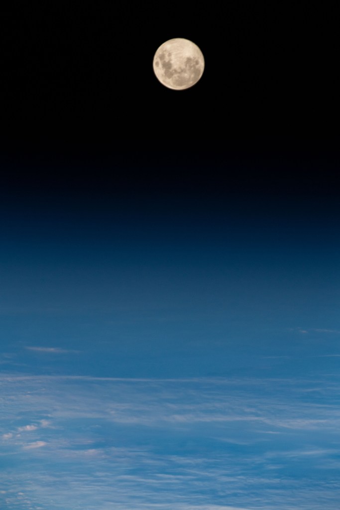 The full moon is pictured from the International Space Station as the orbiting complex orbited 263 miles above the South Atlantic Ocean.