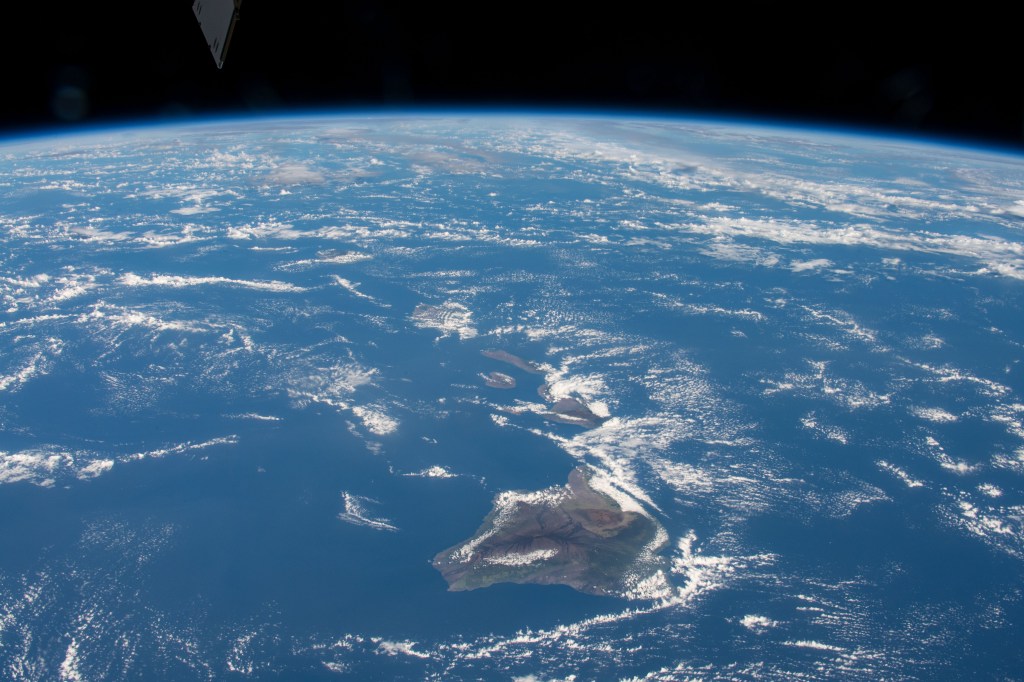 The Hawaiian island chain was pictured as the International Space Station orbited above the Pacific Ocean.