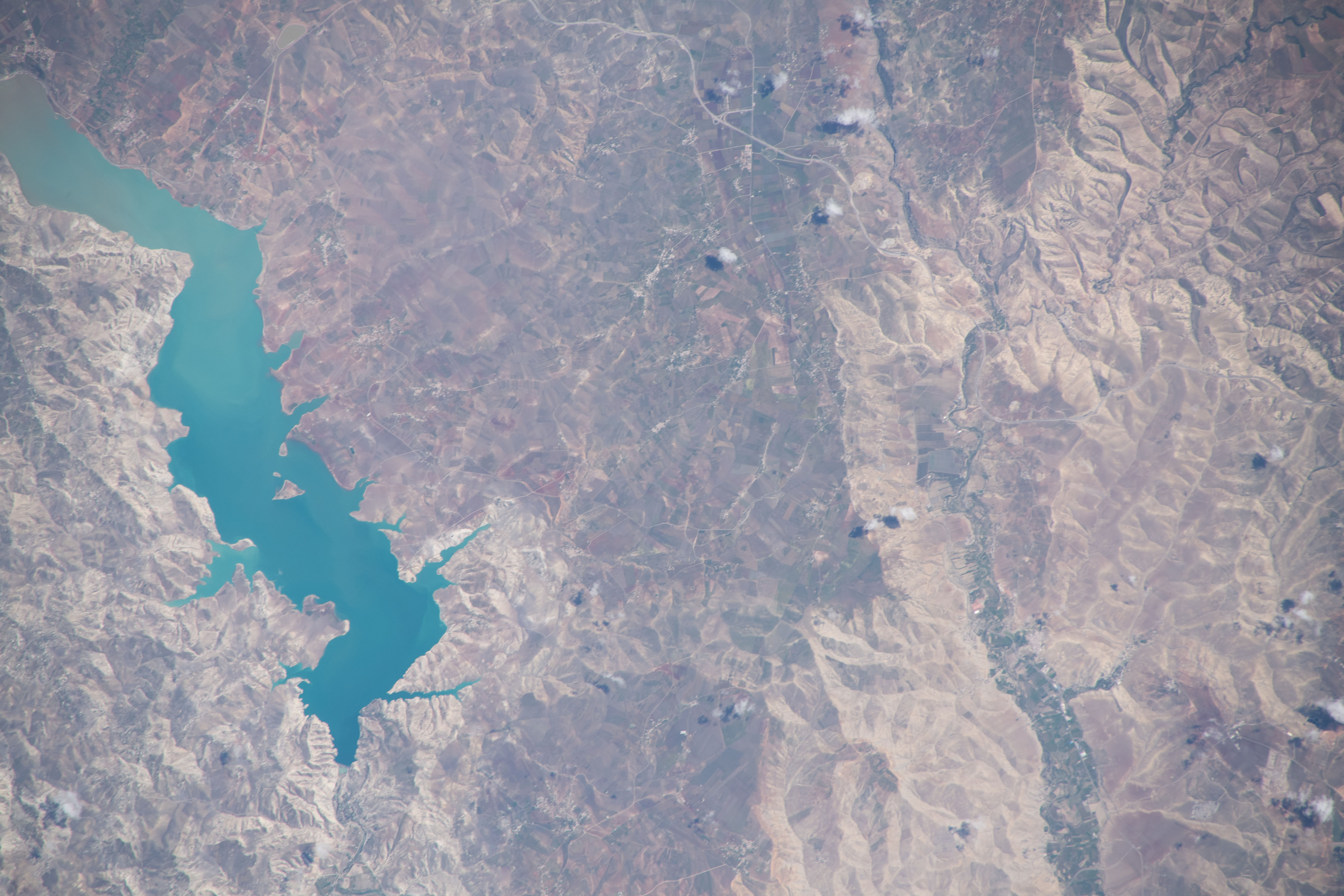 The Idriss I Dam in Morocco is pictured from the International Space Station as it orbited off the Atlantic coast of the North African nation.